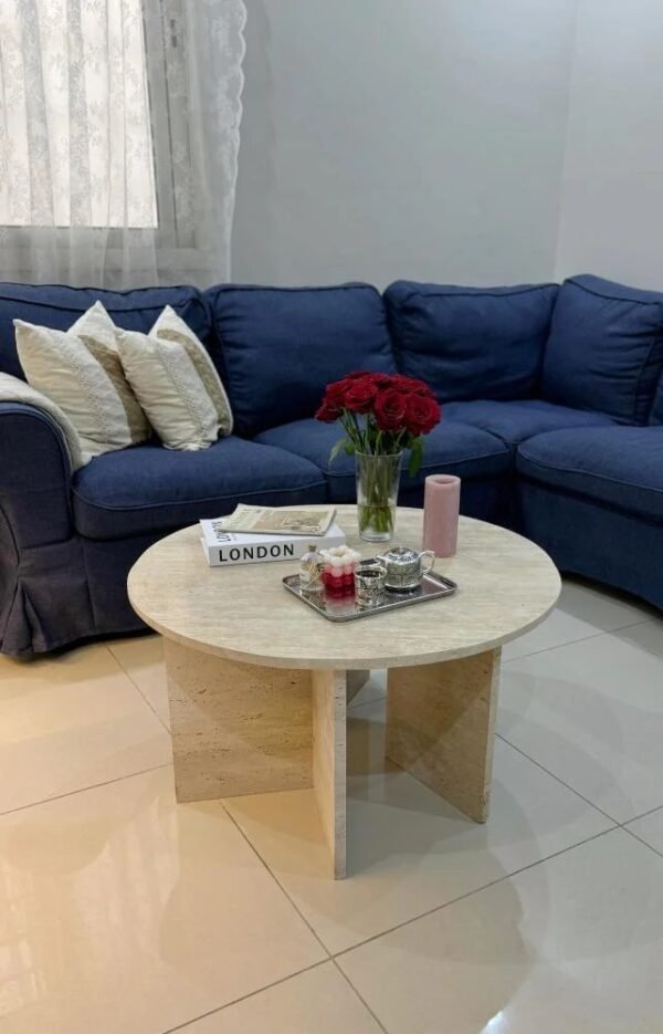 ⁦طاولة رخام ترفنتينو دائرية قطر 77 سم⁩ - الصورة ⁦6⁩