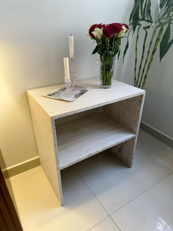 ⁦طاولة رخام ترفنتين جانبية مع رف 40*60⁩ - الصورة ⁦4⁩